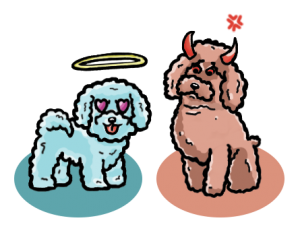 A cartoon of two poodles (dogs)